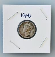 1940 & 1941 Mercury Dimes 90% Silver, Philadelphia Mint, Circulated Condition, Lot of 2 - 2