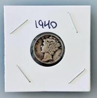 1940 & 1941 Mercury Dimes 90% Silver, Philadelphia Mint, Circulated Condition, Lot of 2 - 3