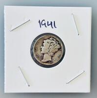 1941 & 1942 Mercury Dimes, 90% Silver, Winged Liberty Head, Circulated, Lot of 2 Coins - 2