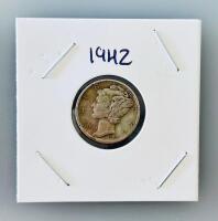 1941 & 1942 Mercury Dimes, 90% Silver, Winged Liberty Head, Circulated, Lot of 2 Coins - 3