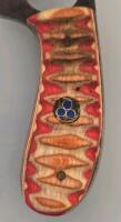 Custom Fixed Blade Upswept Skinner Knife, 3.5" Carbon Steel Blade, Carved Wood Handle, Leather Sheath - 3