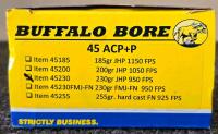 Buffalo Bore 45 ACP+P 230gr JHP Premium Grade Pistol Ammo, 950 FPS, 20 Rounds, Brass Case - 5