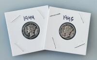 1944 & 1945 Mercury Dimes, 90% Silver, Circulated Condition