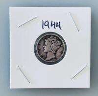 1944 & 1945 Mercury Dimes, 90% Silver, Circulated Condition - 2