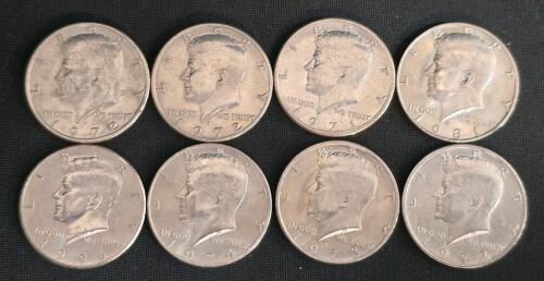 Kennedy Half Dollar Coins &ndash; 1971, 1972, 1973, 1974, 1981, 1996 Lot, 8 Circulated US Coins