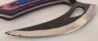 Custom Forged Ulu Knife, 6" Carbon Steel Blade, Blue/Purple Laminated Wood Handle, Leather Sheath - 2