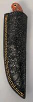Custom Damascus Steel Hunting Knife, Moose Cutout, Mosaic Handle, Leather Sheath, 8.5" Overall - 4