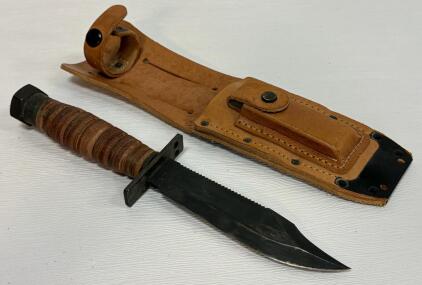 1984 Camillus MIL-K-8662E Air Force Survival Knife, Leather Sheath, Norton Pike Stone, USA