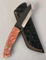 Custom Fixed-Blade Tanto Knife with Damascus Steel Blade and Resin Handle