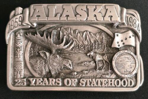 1983 Siskiyou Alaska 25 Years Statehood Pewter Belt Buckle, Limited Edition 1033/5000