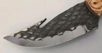 Custom Fixed-Blade Hunting Knife, Forged Gut Hook, Resin & Wood Handle, Leather Sheath, 9" - 2