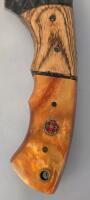 Custom Fixed-Blade Hunting Knife, Forged Gut Hook, Resin & Wood Handle, Leather Sheath, 9" - 3