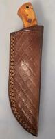 Custom Fixed-Blade Hunting Knife, Forged Gut Hook, Resin & Wood Handle, Leather Sheath, 9" - 4