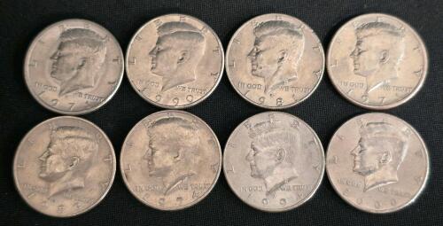 Kennedy Half Dollar Collection - 8 Coins, 1971&ndash;2000 Circulated, Copper-Nickel Clad, 50&cent; U.S. Coins