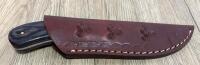 Custom Damascus Steel Fixed Blade Knife with Patterned Handle and Tooled Leather Sheath - 3