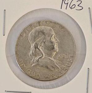 1963 Franklin Half Dollar, 90% Silver, Circulated, Philadelphia Mint