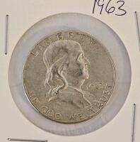 1963 Franklin Half Dollar, 90% Silver, Circulated, Philadelphia Mint