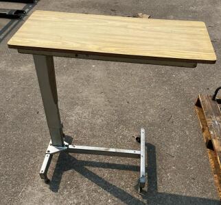 Adjustable Hospital Overbed Table, Laminate Top, 36"x15", Steel H-Base, Rolling Casters