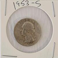 1953-S Washington Quarter, 90% Silver, Circulated Condition