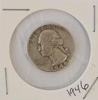 1946 Washington Quarter 90% Silver, No Mint Mark, Red Reverse Damage, Circulated