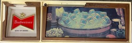 Vintage Budweiser Electric Lighted Bar Sign | 34"x13" Retro Beer Can Ice Bucket Scene, Plug-In, needs restoration