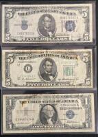 1934D $5 Silver Certificate S09078103A, 1950B $5 FRN L67245243B, 1957 $1 Silver Cert C08463634A