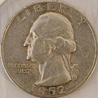 1952 Washington Quarter Silver 90% 25c Coin, Red Felt Obscuring Reverse, Carded - 2