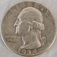 1939 Washington Quarter, 90% Silver, Circulated, 2x2 Flip, Obverse Year Visible - 2