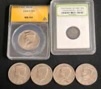 Kennedy Half Dollar Lot: 1972, 1974, 1977, 1995, 2004-P MS65 ANACS, Ancient Roman Coin Constantine Era