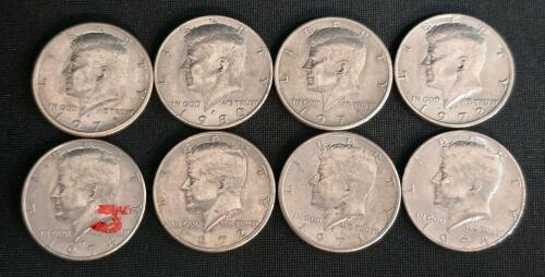 Kennedy Half Dollar Lot &ndash; 8 Coins (1971&ndash;1980), Circulated, U.S.