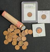 Lincoln Wheat Cent Lot &ndash; 50+ Coins, 1949, 1958-P, Slabbed San Francisco Mint, Mixed Grades