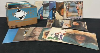 Mixed Box Lot of 1970s-80s Vinyl LP Records &ndash; ABBA, Streisand, George Harrison, Simon, Elton John