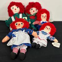 Large Raggedy Ann & Andy Collectible Lot: Plush Dolls, Boxed Brass Key, Applause Snowden, Patterns - 3
