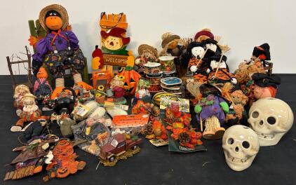 Huge Vintage Halloween & Fall D&eacute;cor Lot &ndash; Scarecrows, Pumpkins, Witches, Ribbons, 40+ Pieces