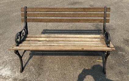 Cast Iron & Hardwood Outdoor Garden Bench, 50"x22"x32", Ornate Sides, Weathered Finish