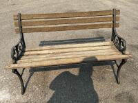 Cast Iron & Hardwood Outdoor Garden Bench, 50"x22"x32", Ornate Sides, Weathered Finish - 3