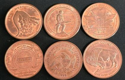 Collectible Copper Bullion Rounds, .999 Fine, 1 AVDP Ounce, Assorted Patriotic/Wildlife Designs