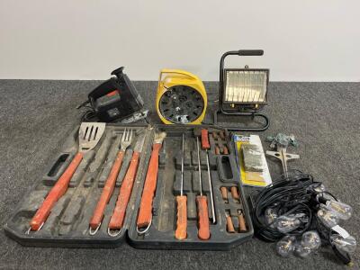 Mixed Lot &ndash; Black & Decker Jigsaw, Work Light, Extension Reel, BBQ Tools, String Lights & More all funtion like they should