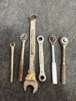 Large Mixed Lot: Hand Tools, Sockets, Ratchets, DVDs, VHS, Accessories & Metal Tool Tote - 5