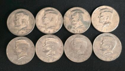 Kennedy Half Dollar Coins Lot (1972&ndash;1995), 8 Pieces, Circulated, Copper-Nickel, U.S. Mint