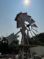 8 ft Metal Garden Windmill with 22" Blades and Red Accents - 3
