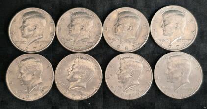 Set of 8 Kennedy Half Dollars: 1971, 1972, 1973, 1977, 1983, 1989, Copper-Nickel Clad
