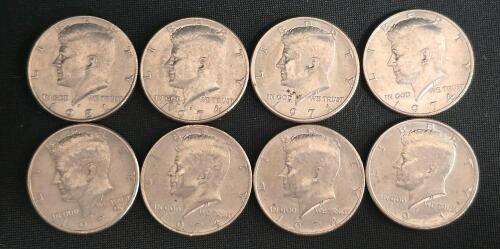 Kennedy Half Dollar Coins &ndash; 1971, 1974, 1981 &ndash; Lot of 8 Circulated Coins