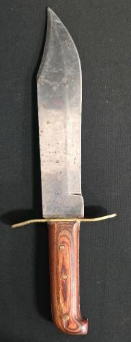 Large Bowie Knife, Clip Point, Full Tang, Brass Guard, Wood Handle, ~8-10" Blade