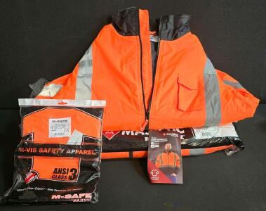 (2) Majestic 75-1314 Hi-Vis Bomber Jacket 4X & 75-5304 Safety Vest 2X, Class 3 ANSI, Waterproof, Orange