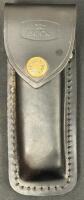 Buck 110 Folding Hunter Knife, 3.75" Blade, Ebony Handle, Brass, Leather Sheath, Used - 5