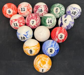 CRL Marbled Pool Ball Set 2-1/4" Complete 1-15 & Cue Ball, Multicolor, Standard Size