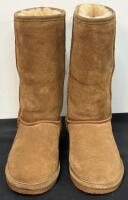 Bearpaw Emma Tall Sheepskin Suede Winter Boots, Size 8, Wool Blend Lining, Black & Tan - 7