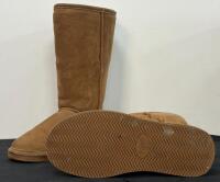 Bearpaw Emma Tall Sheepskin Suede Winter Boots, Size 8, Wool Blend Lining, Black & Tan - 8