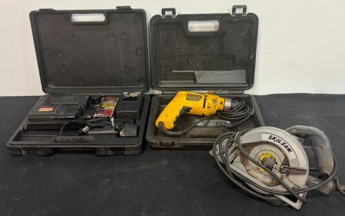 DeWalt DW106 Drill, SkilSaw 7-1/4" Circular Saw, Craftsman Electric Stapler/Nailer Set, Cases